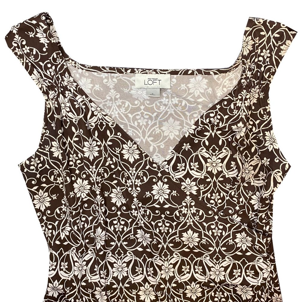 ann taylor loft brown and white floral sleeveless pencil dress